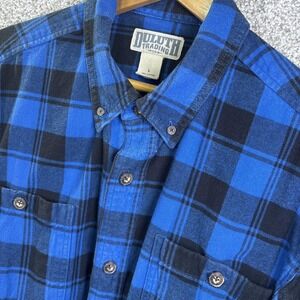 Duluth Trading Co Shirt Mens Large Blue Plaid Flannel Long Sleeve Button Up